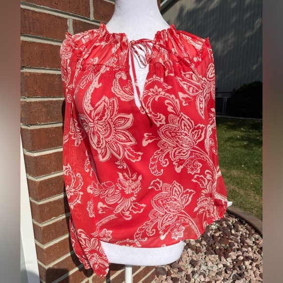 Evereve Floral Sheer Coral Blouse Size XS - Picture 1 of 3
